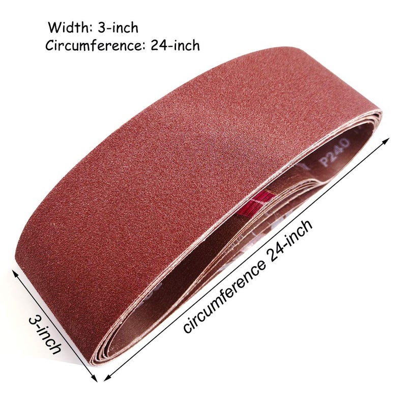 Aiyard 3 x 24 Inch Aluminum Oxide Sanding Belts, 3 Each of 40/80/120/150/240/400 Assorted Grits Abrasive Belts for Belt Sander, 18-Pack - Image 3